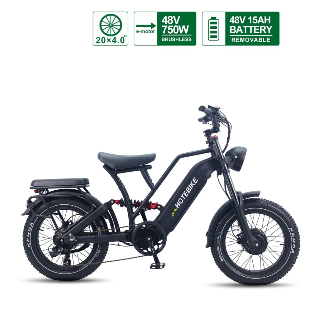 48V 750W Electric Bike with Removable Battery – Dual Suspension, 20×4 Tires, and Up to 60 Miles Range